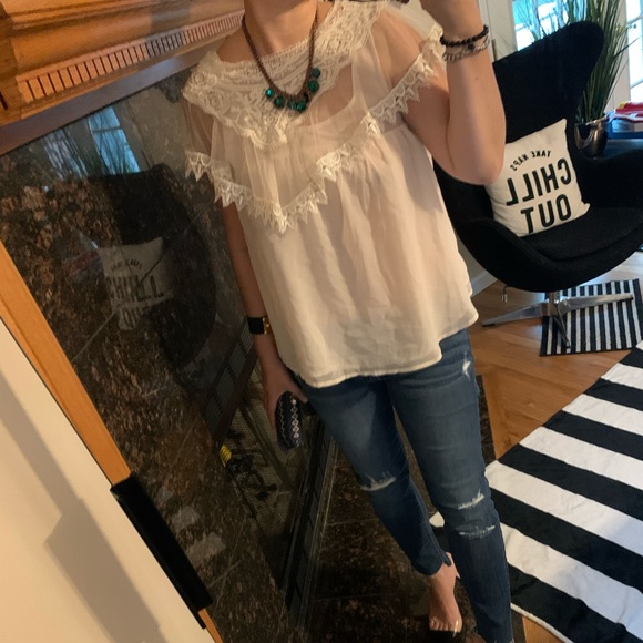 (New) Lace Chiffon Babydoll Top - Picture 8 of 10